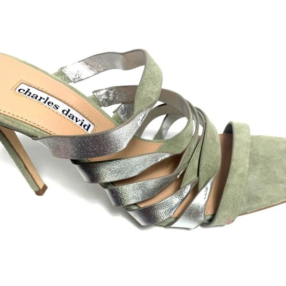 Charles David Sage Silver Suede Vocal Slip On Strappy High-Heel Sandals 9M - Picture 9 of 13